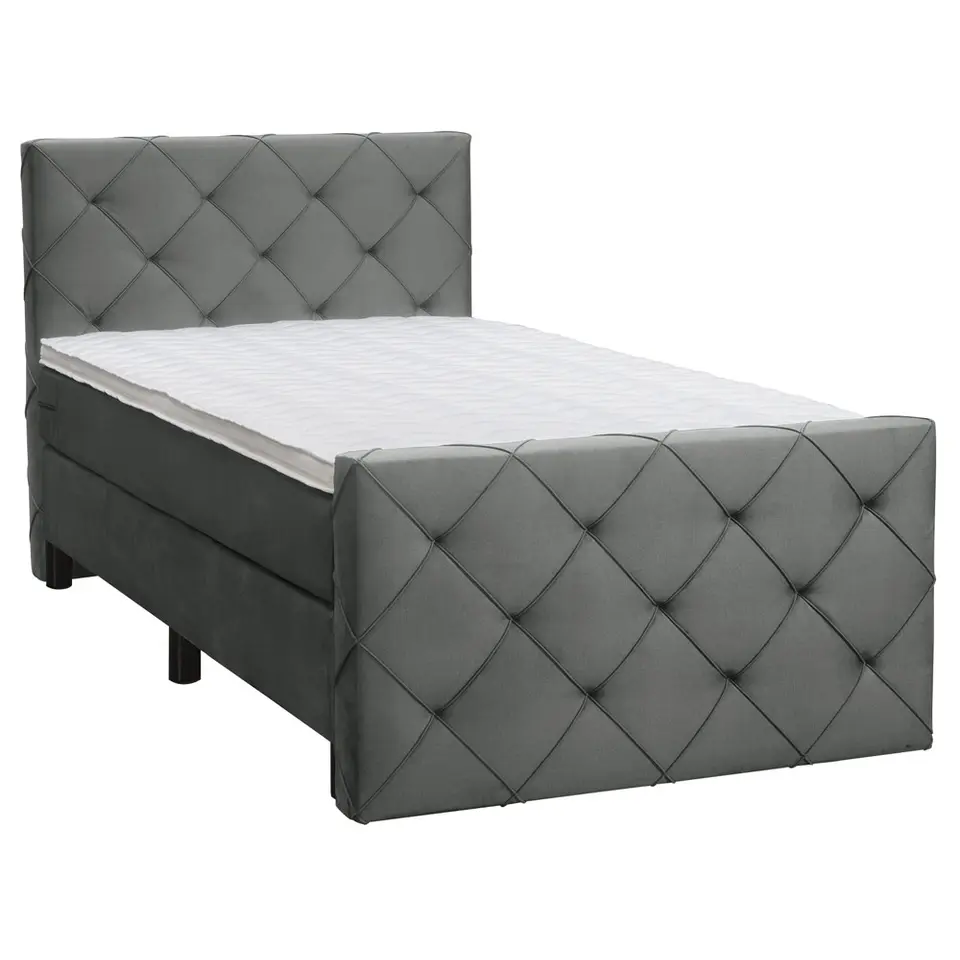 Boxspring met voetbord Liv geruit - grijs - 120x200 cm - ronde poot
