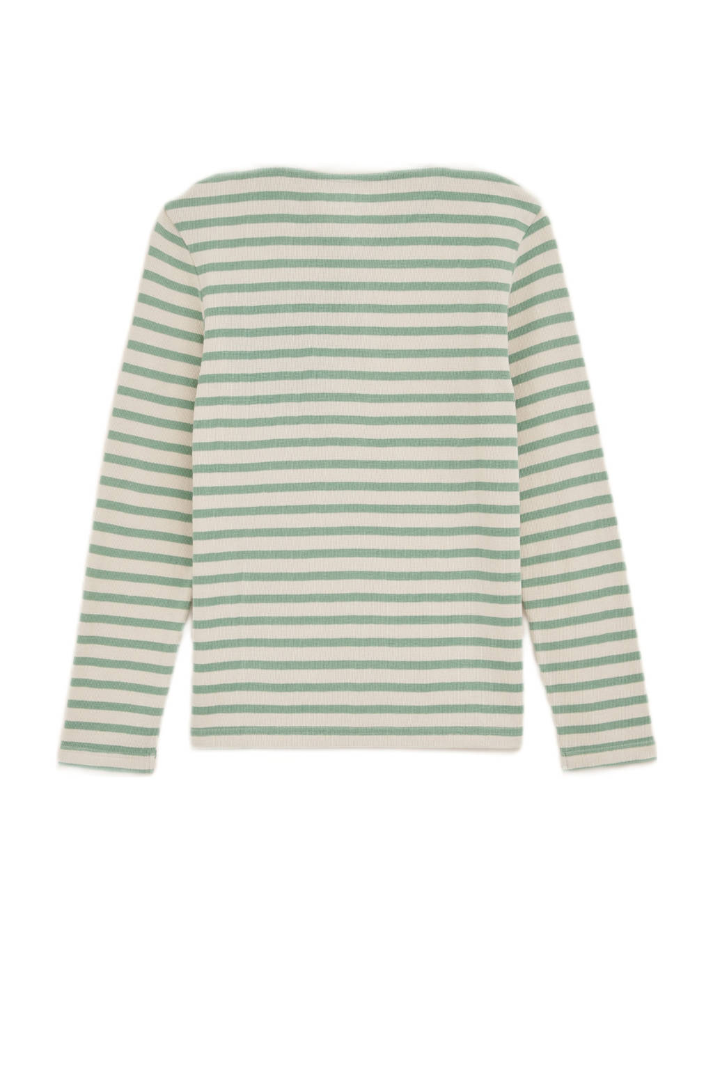 WE Fashion gestreepte longsleeve groen/ecru