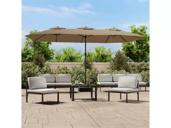 Parasol à double tête avec LED taupe 449x245 cm