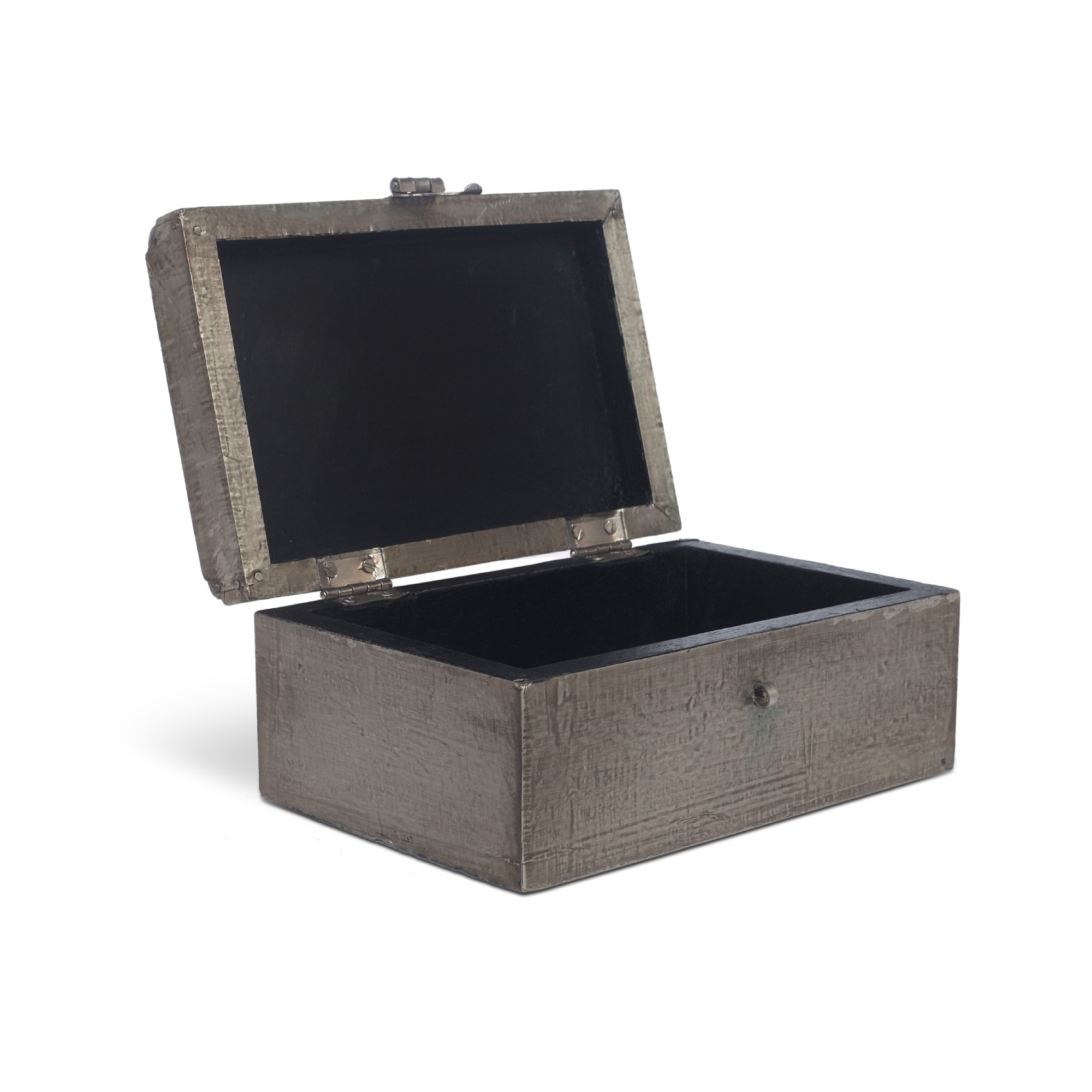 Metallbeschlagene Holzschatulle, silber, L 12 cm, B 18 cm, H 8 cm von fischer's lagerhaus