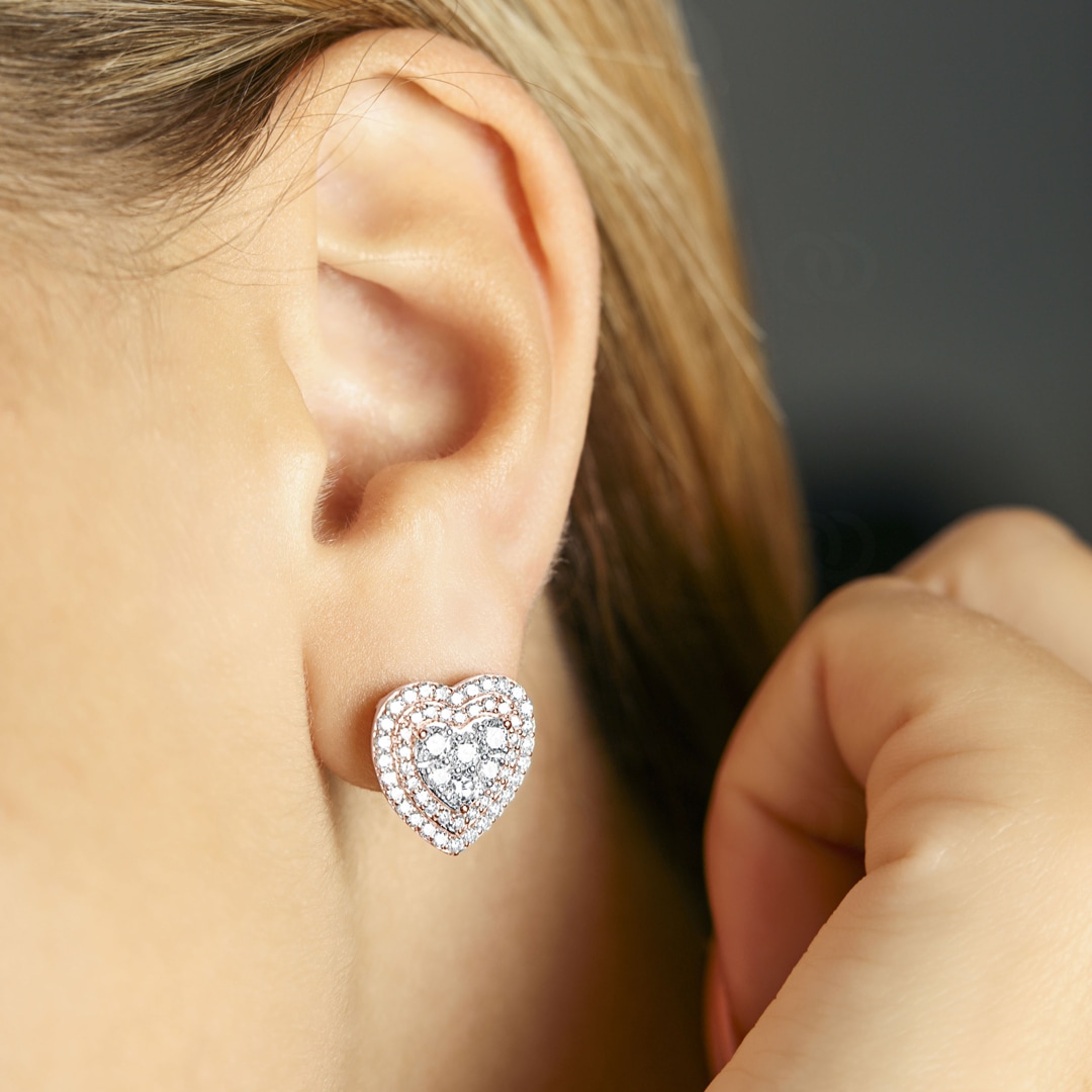 2.00 Karat Diamantohrstecker 750/18 K Roségold Herz
