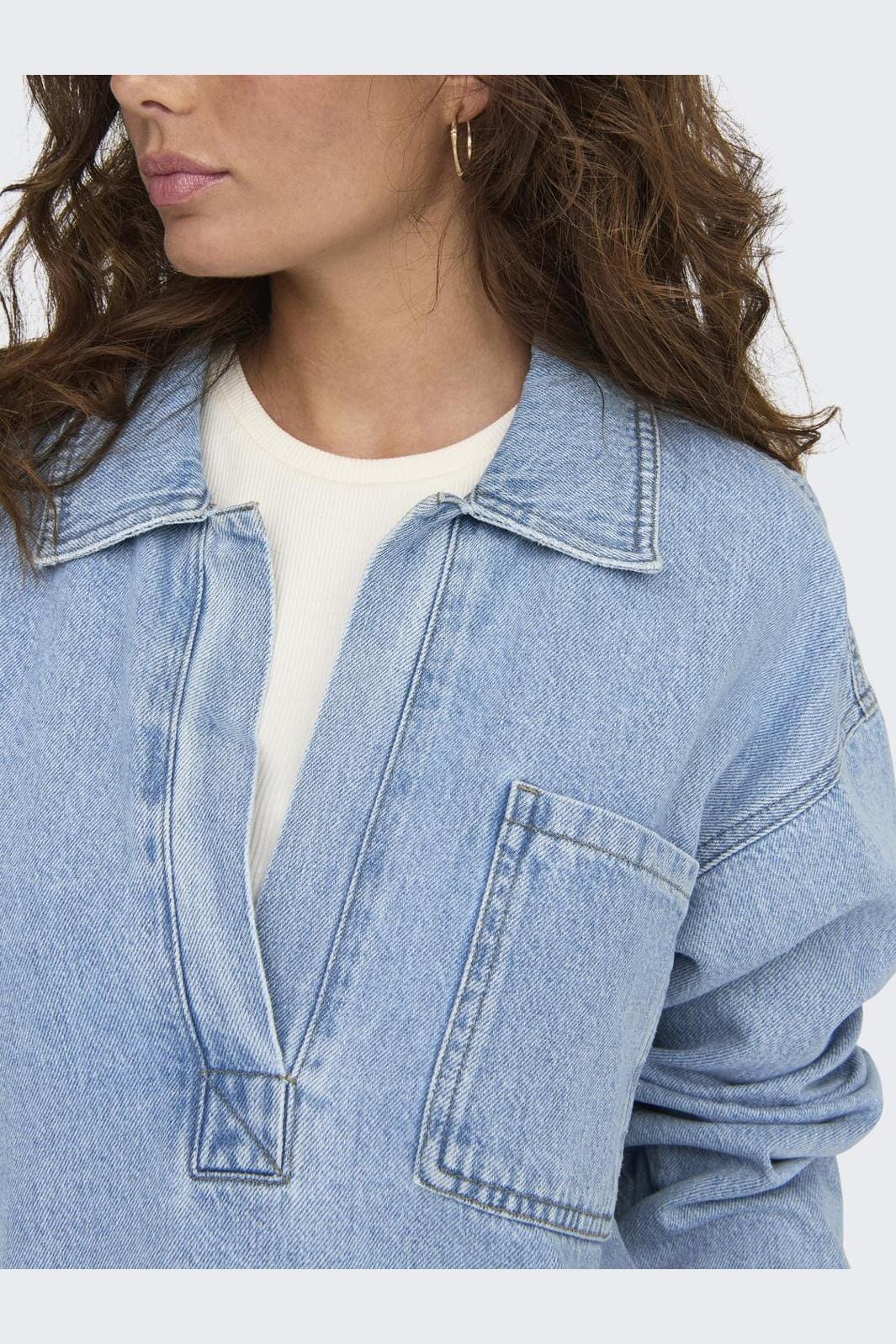 Only Onlbirdie L/S Polo Denim Shirt Azg