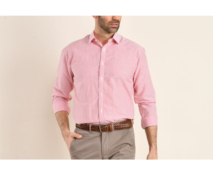 Chemise coton et lin rayures corail et blanches - EDIBERT