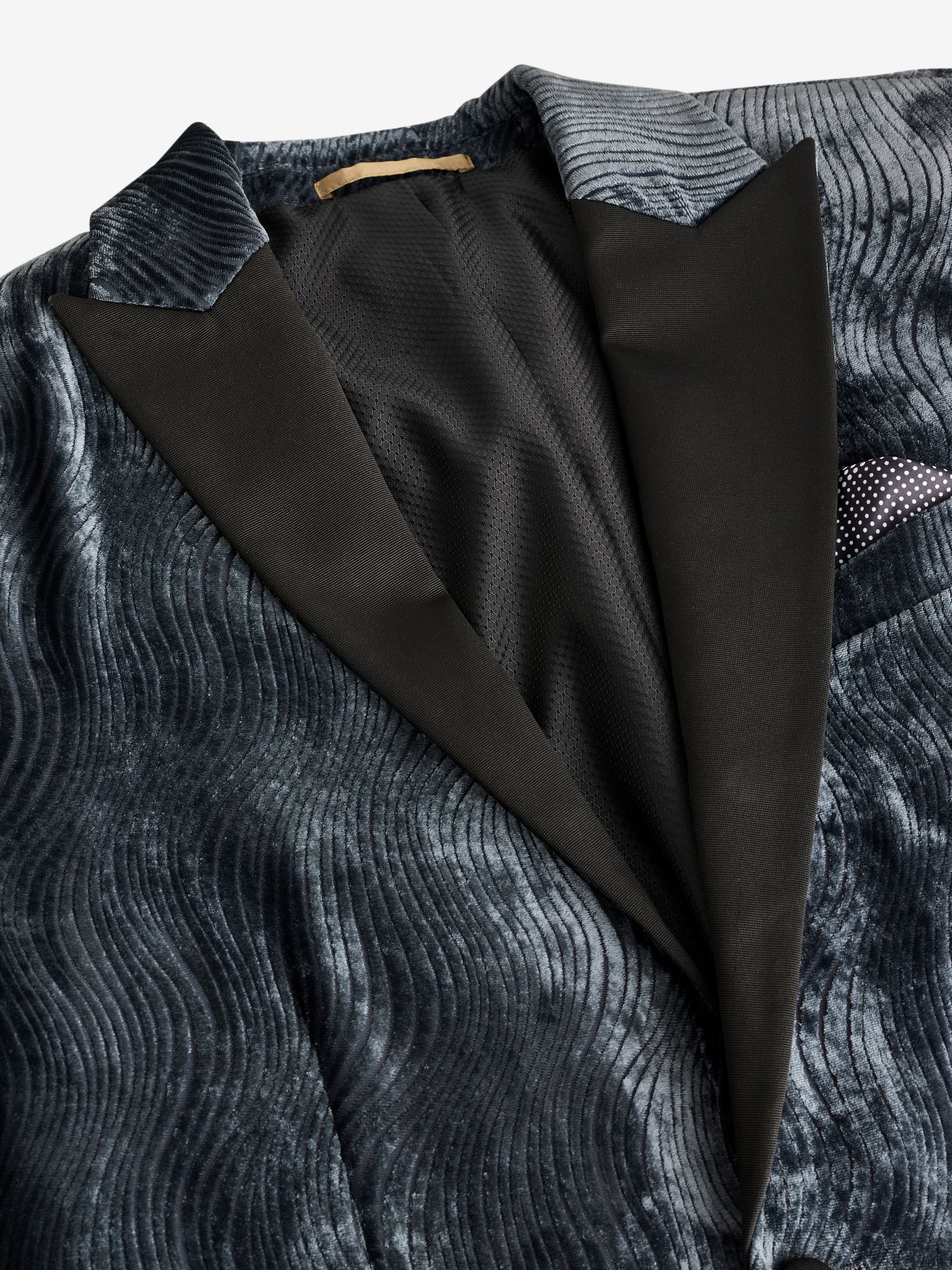 Staalblauw - Fluwelen blazer met patroon