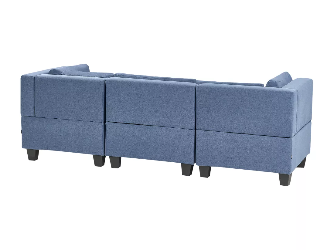 Canapé modulable 3 places en tissu bleu avec ottoman UNSTAD