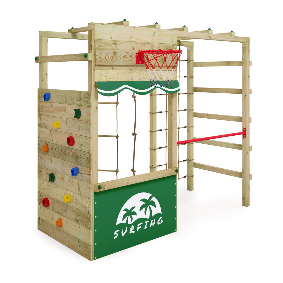 WICKEY Klimrek Speeltoren Smart Action Tuin Speeltoestel met Klimwand en Speelaccessoires - Groen