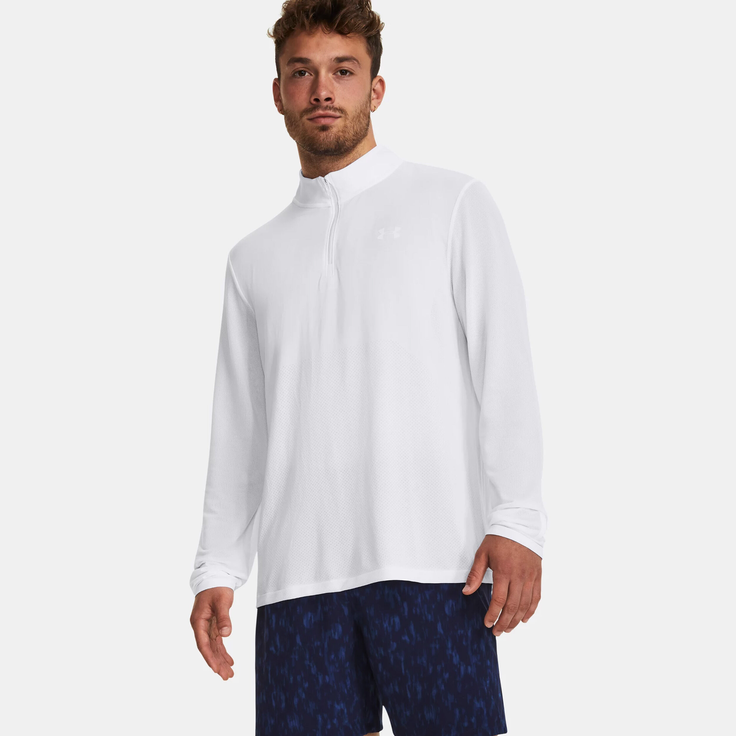 Under Armour Seamless Stride 1/4 Zip Haut Manches Longues Hommes - Blanc