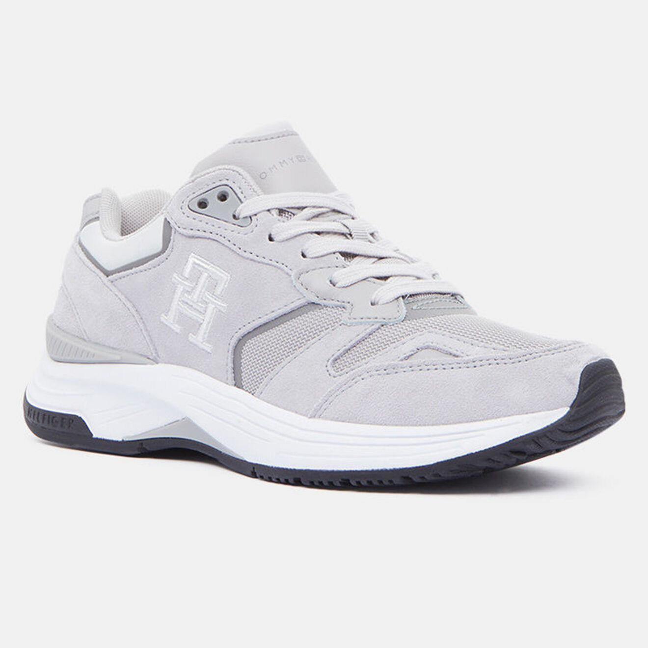 Tommy Hilfiger Baskets running en Velours de Cuir Monogramme Preppy grises