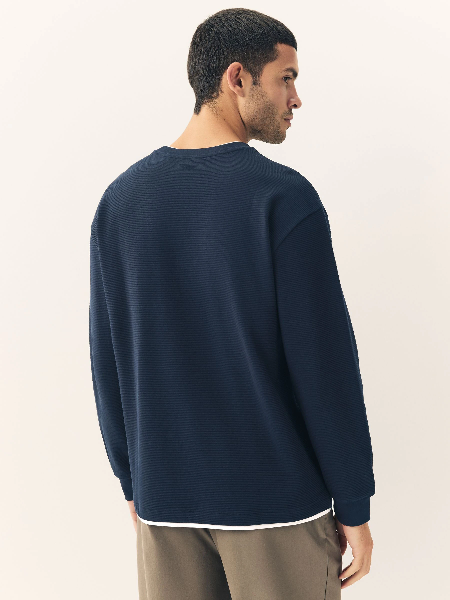 Marineblauw/kakigroen - Long Sleeve Mock Crew Neck 100% Cotton T-Shirts 2 Pack