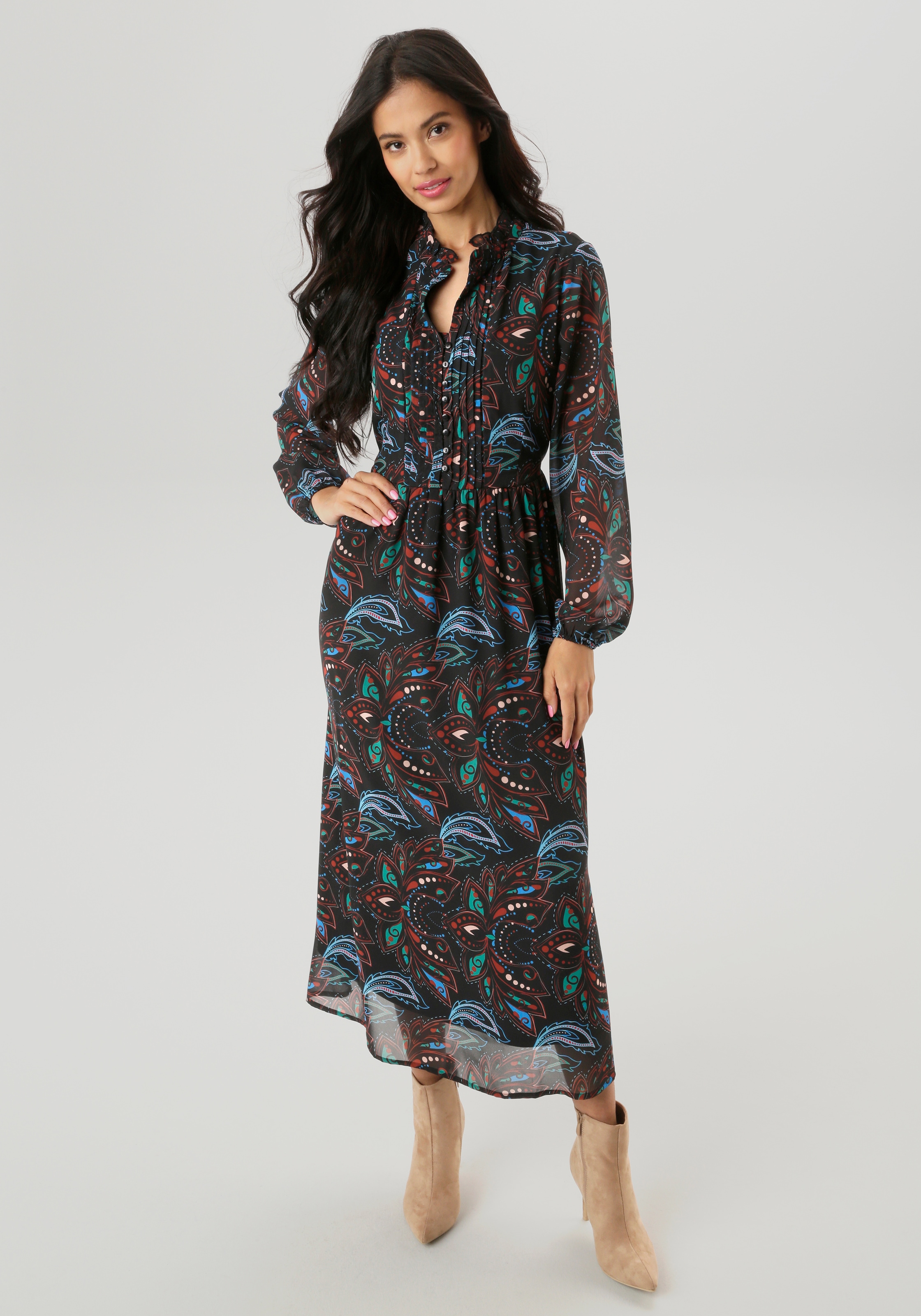 Aniston SELECTED Maxikleid mit aufwendiger und dekorativer Biesenverarbeitung - NEUE KOLLEKTION