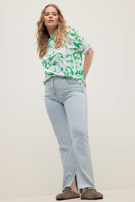 Jeans, Straight Fit, High Waist, Saumschlitze innen, 5-Pocket