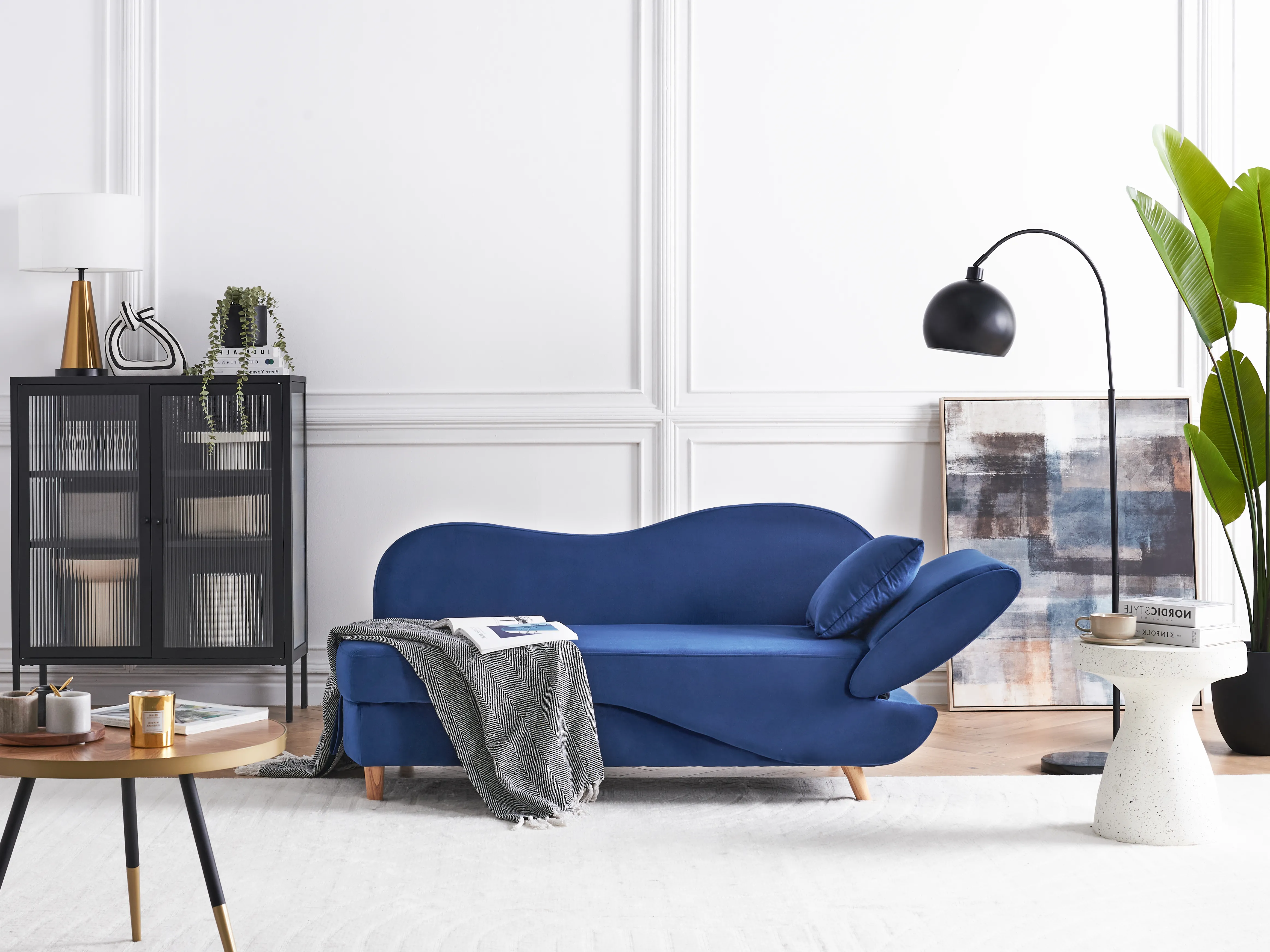Rechtszijdige chaise longue MERI Fluweel Marineblauw met opbergruimte