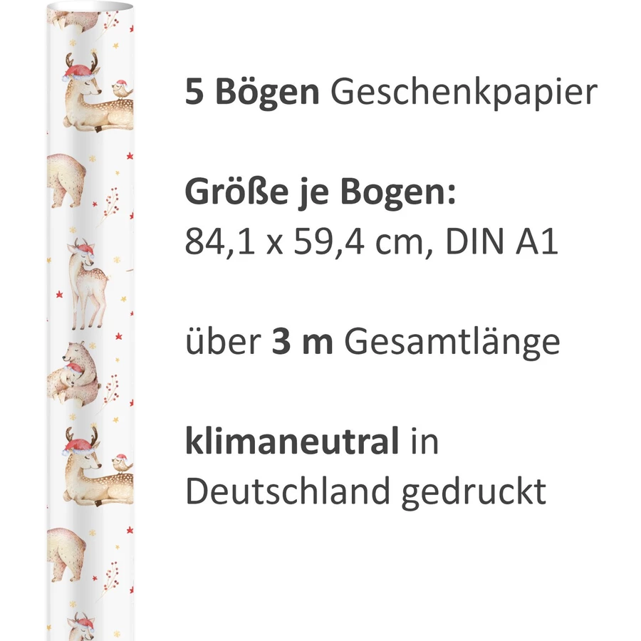 Nikima Geschenkpapier 5 Bögen Weihnachten – 1,60€qm Größe: - 84,1 x 59,4 cm bunt