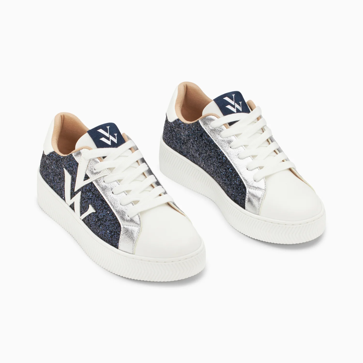 Sneakers-Baskets monogramme Estelle à paillettes bleues