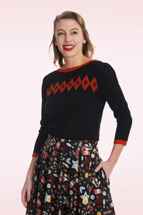 Banned Retro Atomic Star trui in zwart en rood