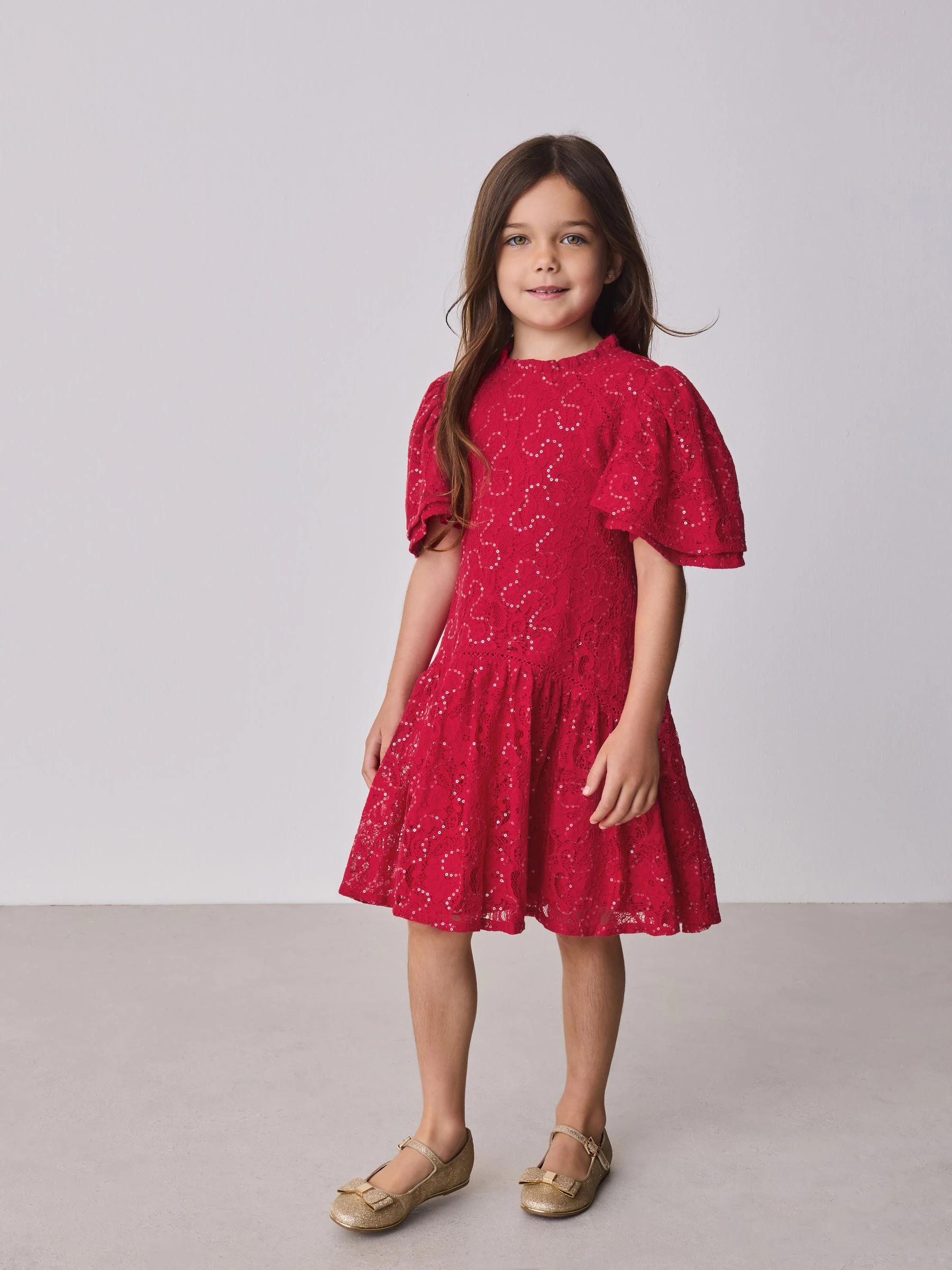 Rood - Baker by Ted Baker Red Sequin Lace Angel Sleeve Dress