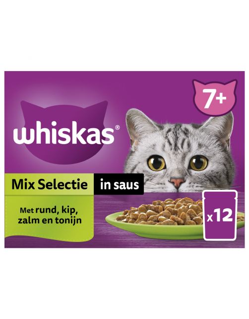 Whiskas 7+ Mix Selectie In Saus Maaltijdzakjes Multipack - Kattenvoer - 12x85 g