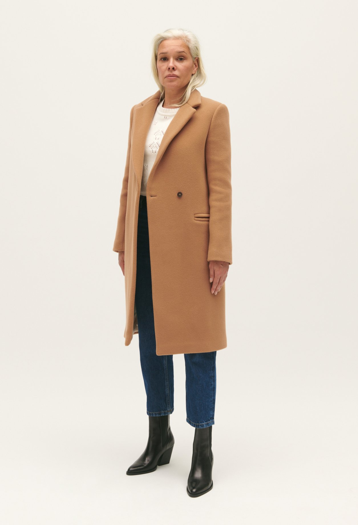 Manteau mi-long laine melangee
