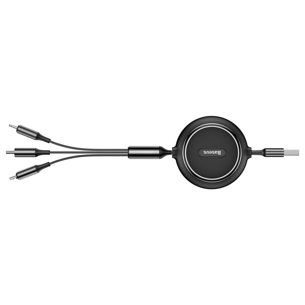 (1.2m) 3.5A 3in1 USB A auf USB C / Lightning / Micro USB Ladekabel Ausziehbares Datenkabel Golden Loop - Schwarz
