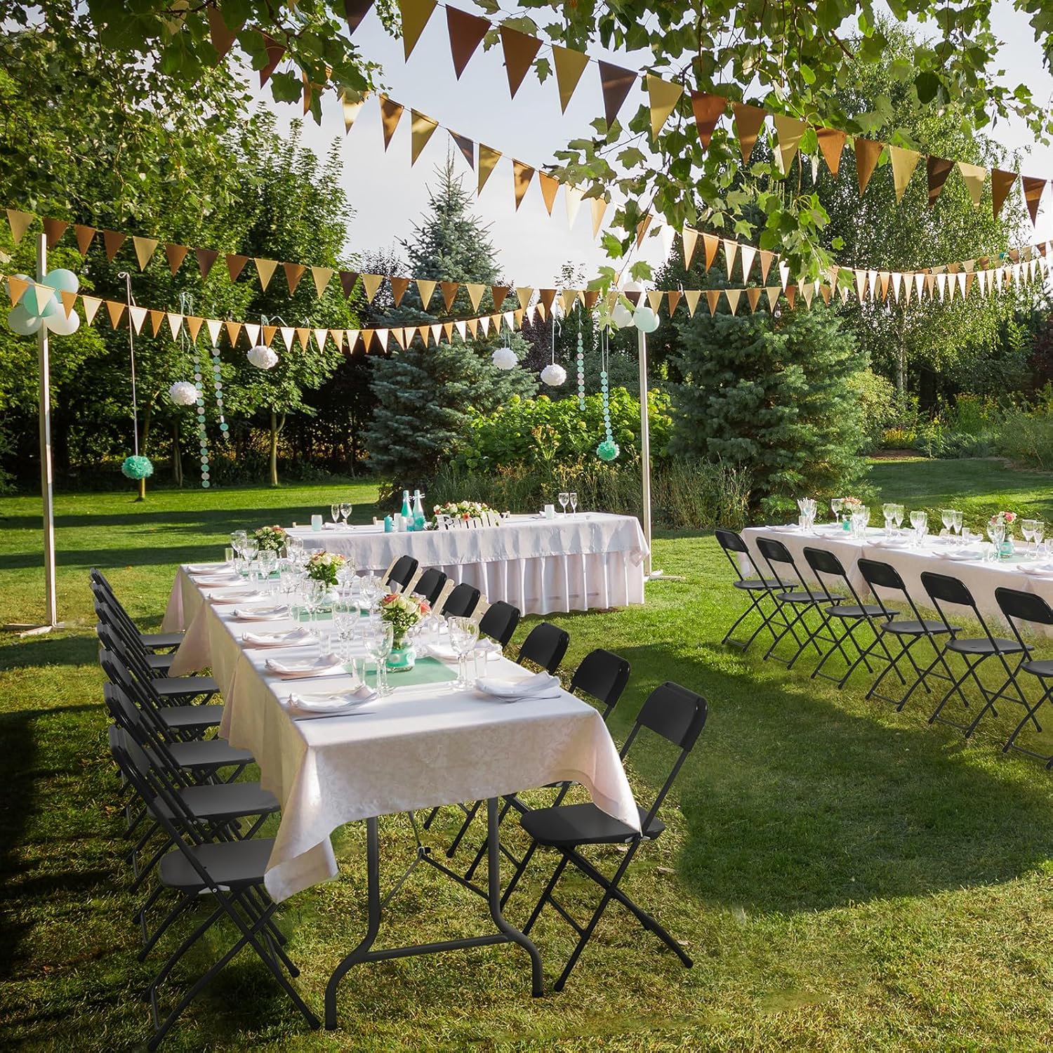 Bonnlo Klappstuhl, Gartenstühle 8er Set, Campingstuhl bis 158KG, Stühle Esszimmer Balkon Büro, Stapelbar, aus Metall & Kunsttoff, Schwarz