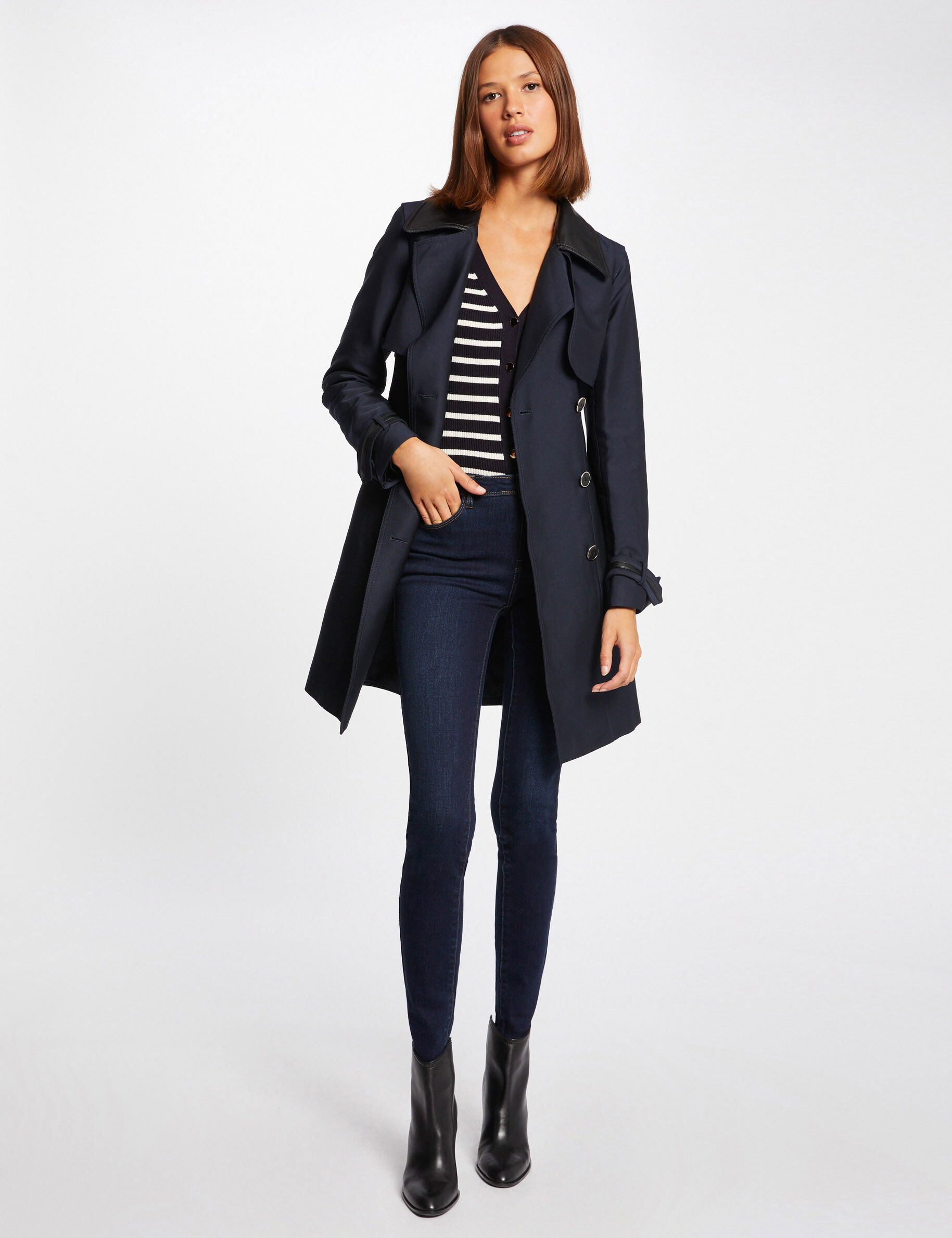 Trench droit ceinturé marine femme - marine