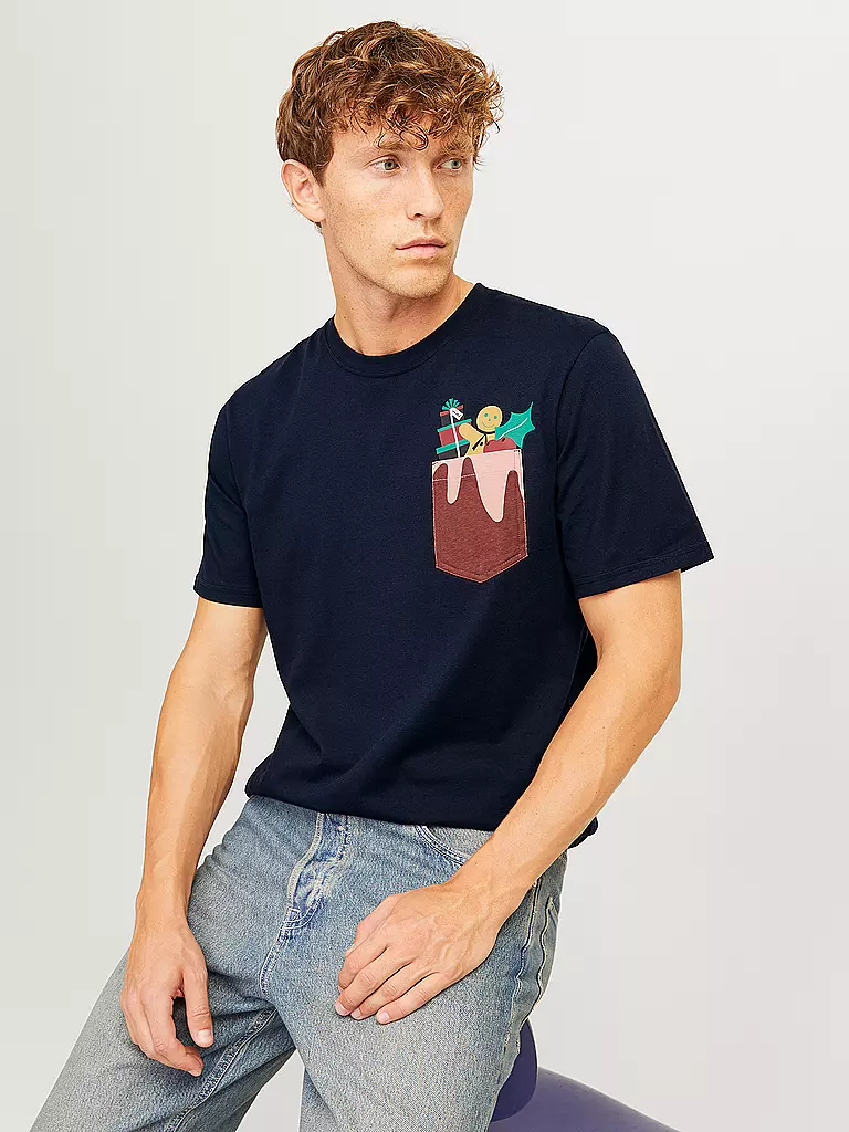 JACK & JONES T-Shirt JJXMAS dunkelblau