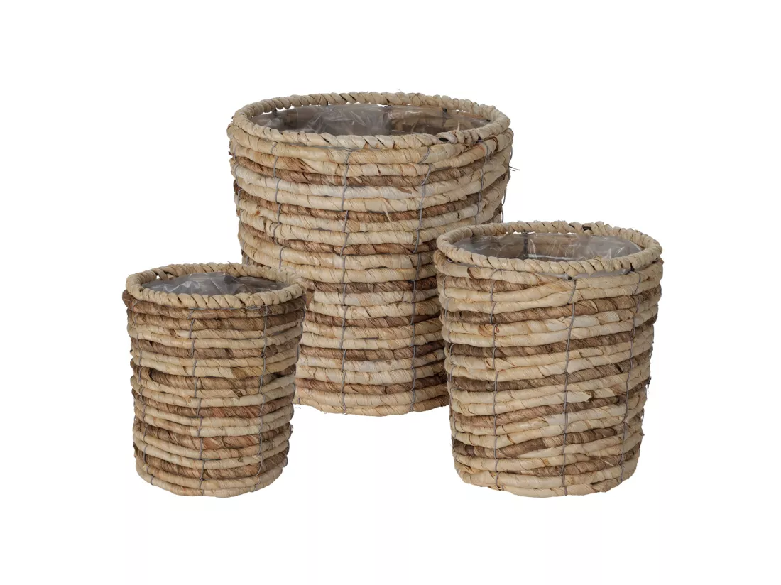 Set de 3 Paniers à Plantes Paniers Doublés Paille de Maïs Marron