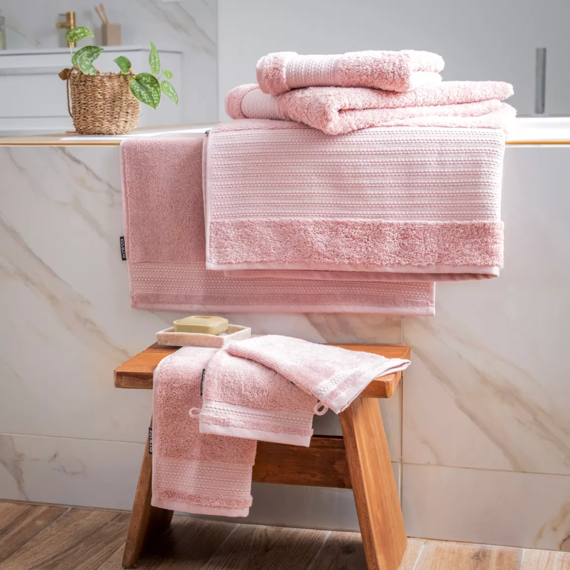 Serviette de bain coton bio (90 x 150 cm) Méline Rose pêche