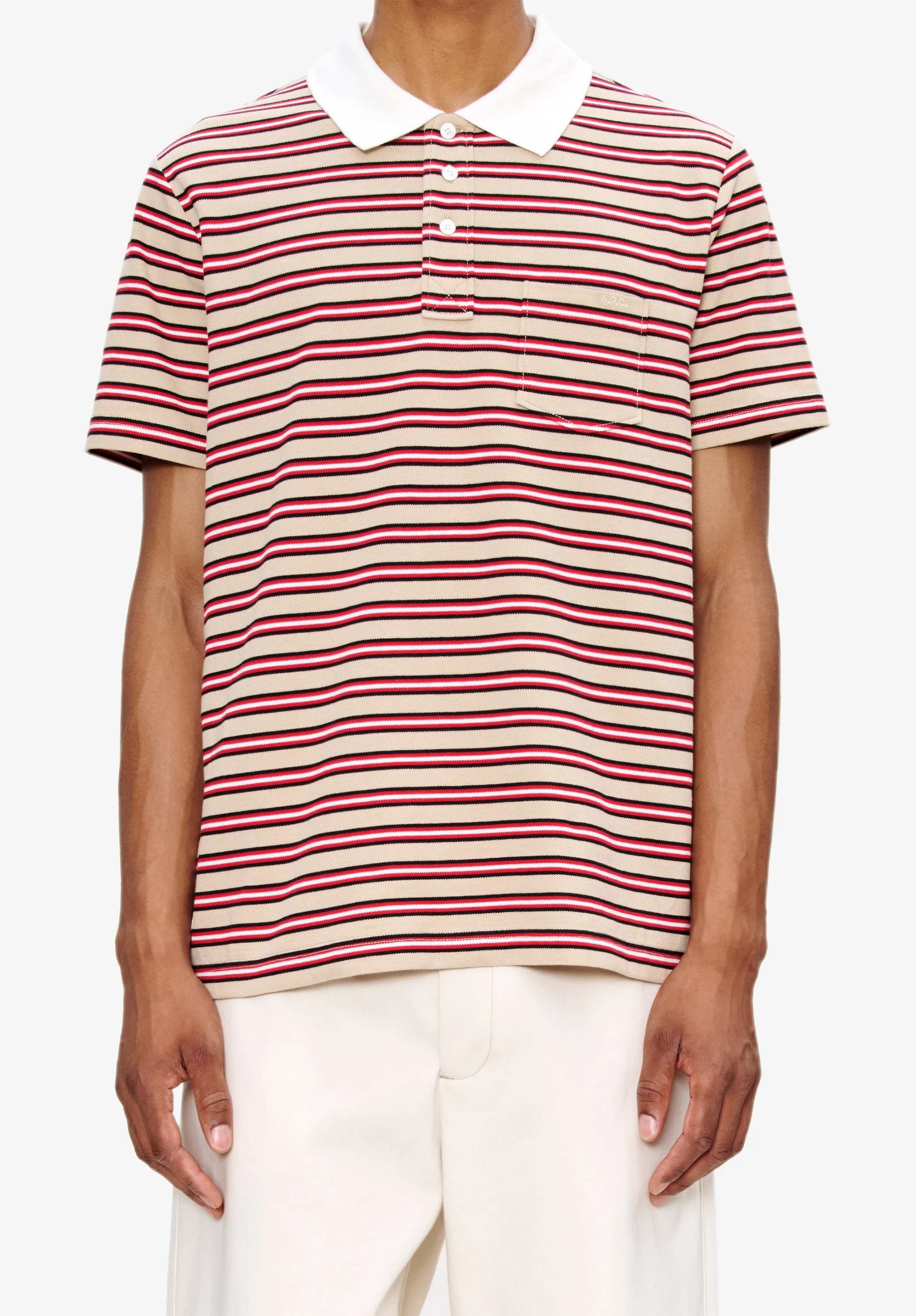 polo raye homme GOTS - Beige fonce