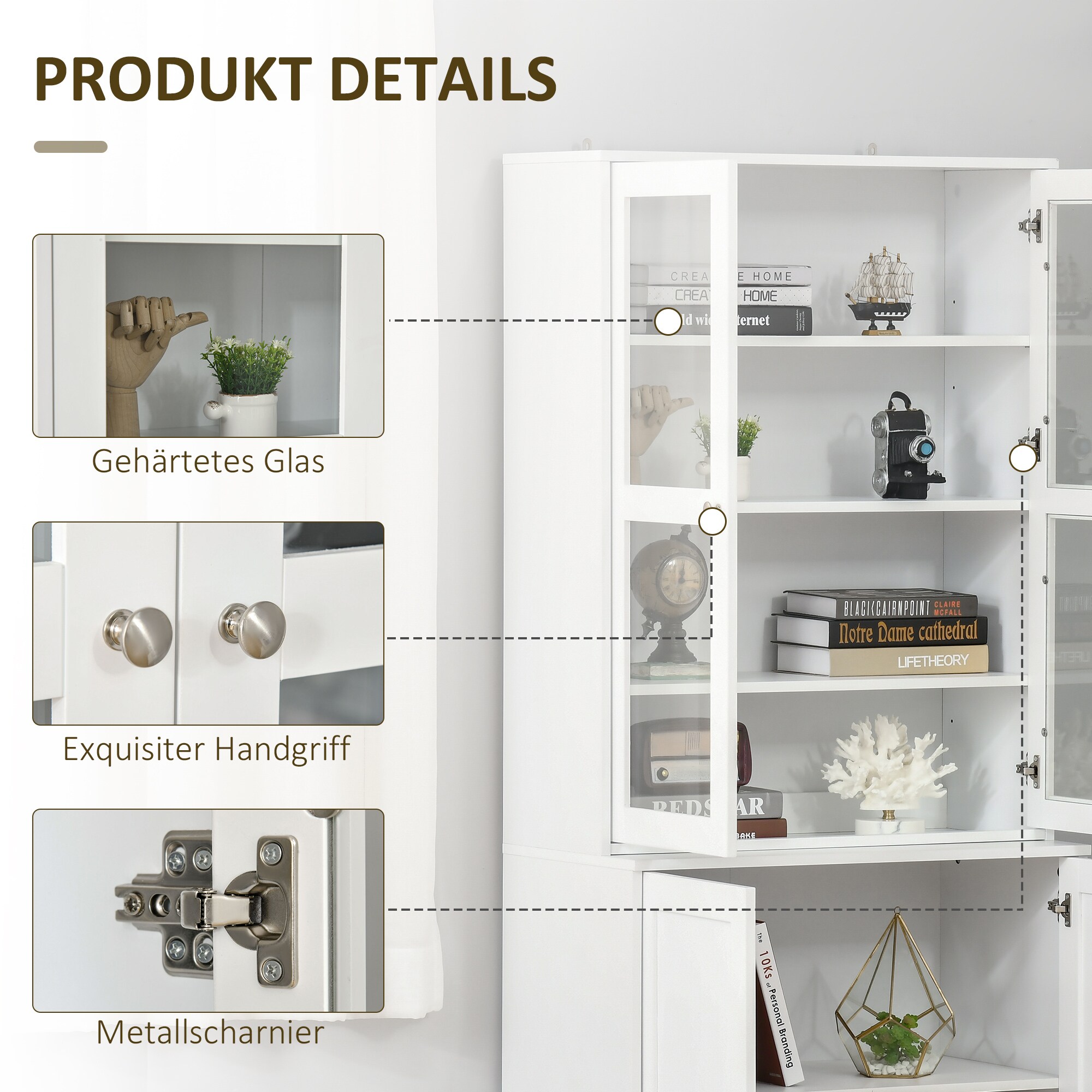 HOMCOM Bücherschrank mit verstellbaren Böden weiß 76Lx 40B x 178,5H cm