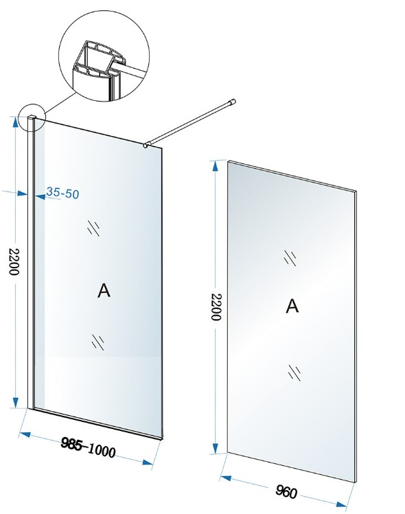 Mueller Eco inloopdouche 100x220 nano-coating helder glas chroom