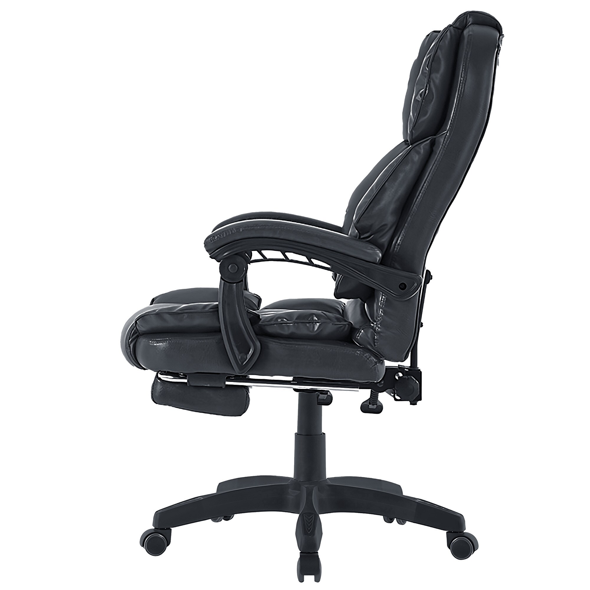 Bürostuhl mit Fußstütze und flexiblen 3-Punkt-Armlehnen ergonomischer Schreibtischstuhl im Lederoptik-Design mit einer verstellbaren Rückenlehne für gesündere Sitzhaltung