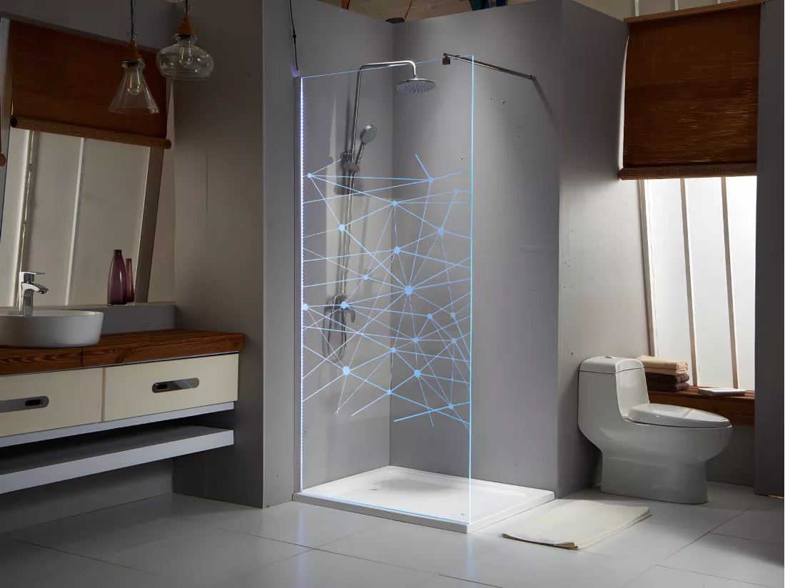 Paroi de douche à l'italienne avec leds TECLA - 120X200 cm