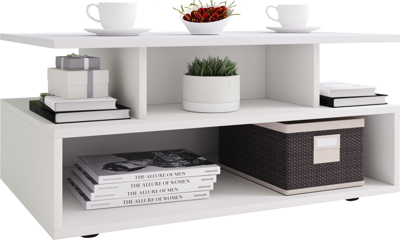 Couchtisch ESILA - weiß - 5 Fächer - 80 cm