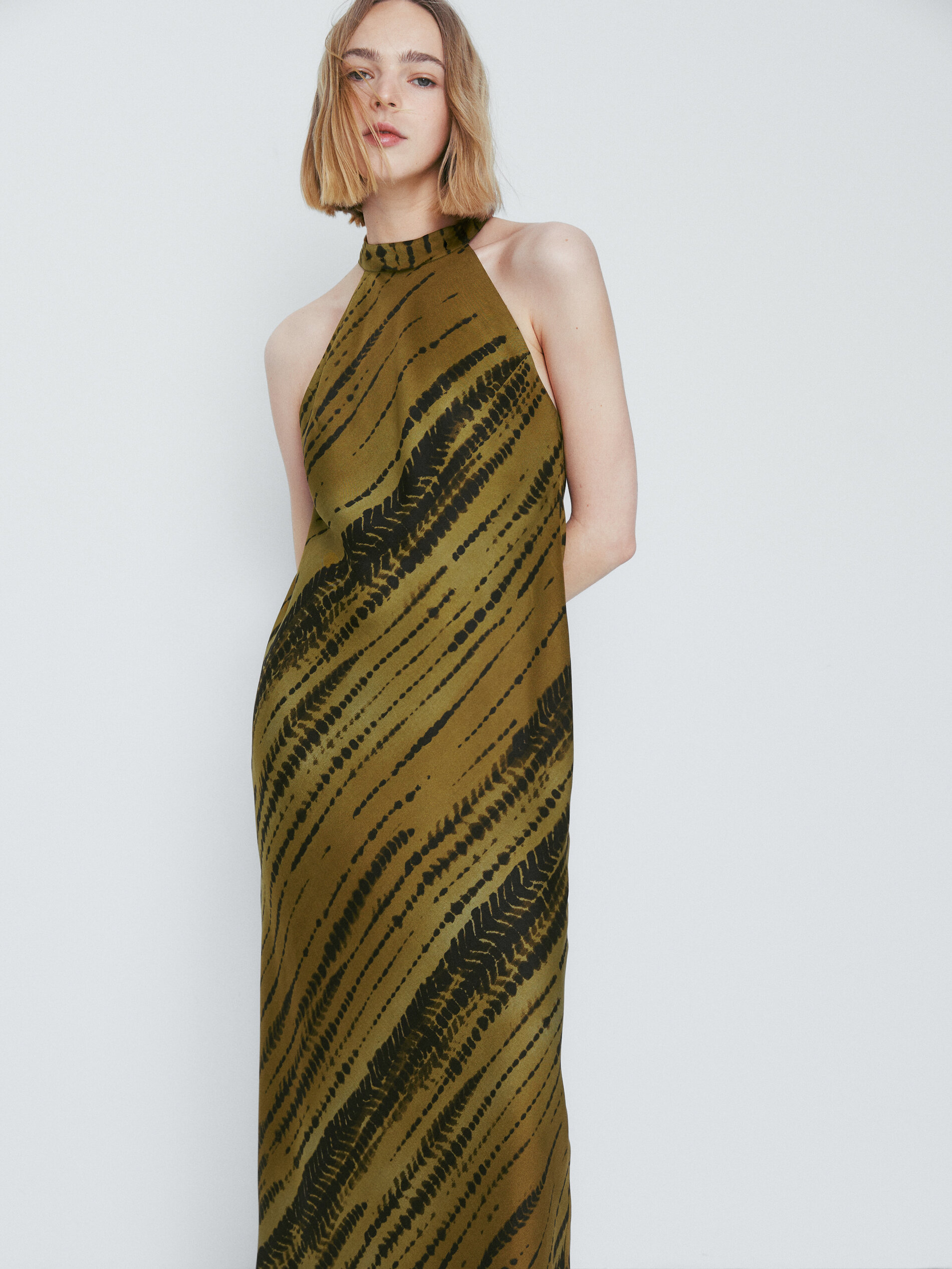 Vestido longo tomara que caia estampado - MARROM