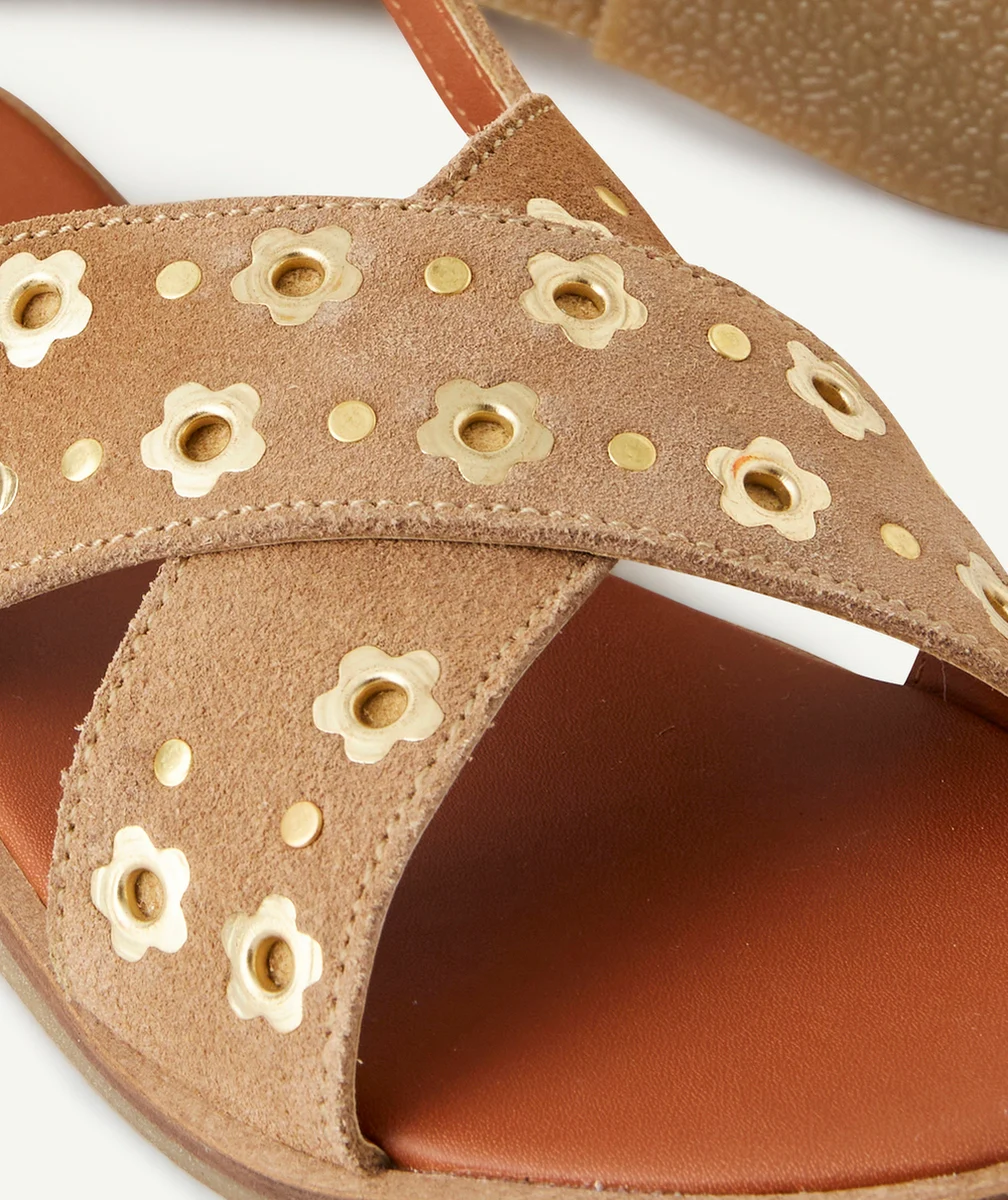 SANDALES CROISÉES MARRON FILLES AVEC DÉTAILS AJOURÉS EN OR