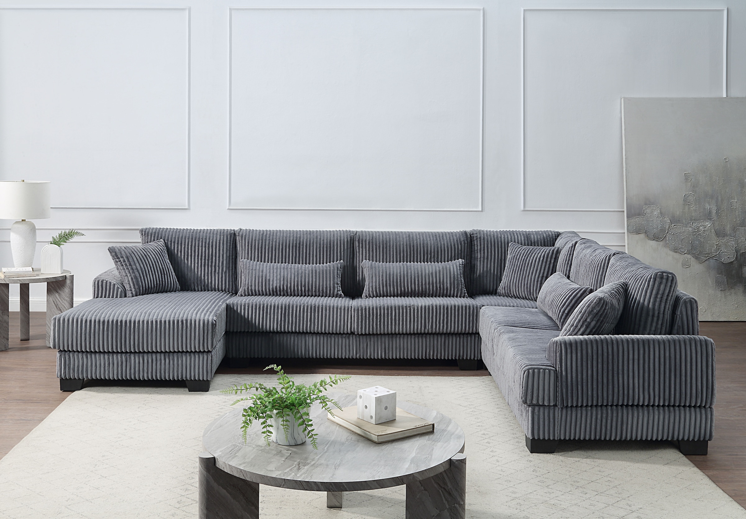 ATLANTIC home collection Wohnlandschaft »Miron, U-Form, Breite: 332cm« weicher XXL-Cordbezug, inklusive 6 Zierkissen