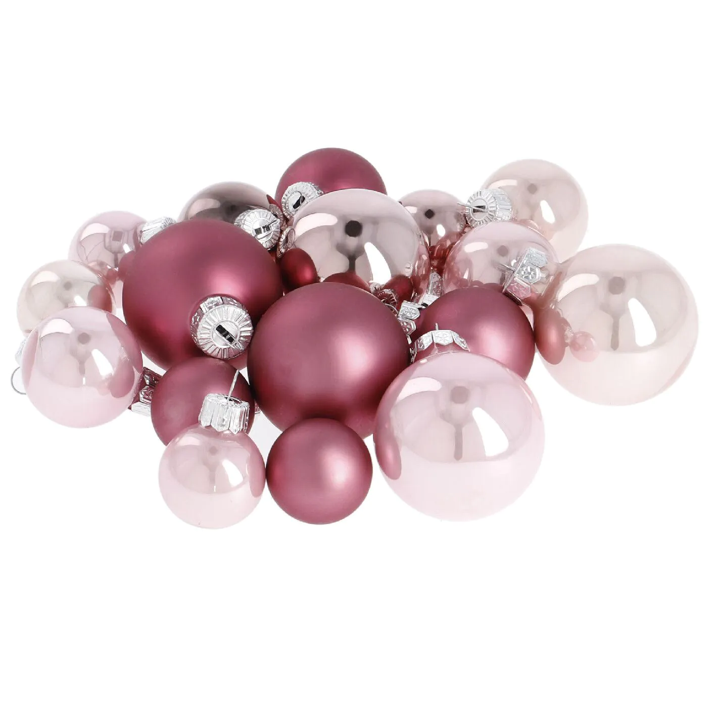 17er Weihnachtskugel Set Glaskugeln Mix, rosa