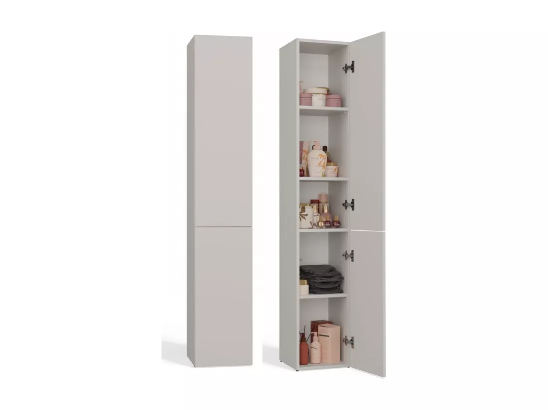 KOMMA - Meuble salle de bain 2 portes beige - 31x30x174 cm - Colonne rangement SDB