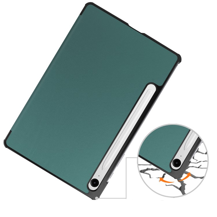 Samsung Galaxy Tab S10 FE / Tab S9 FE Flipcase Hülle Ledertasche mit Aufstellfunktion Litchi Look   S-Pen Halterung - Dunkelgrün