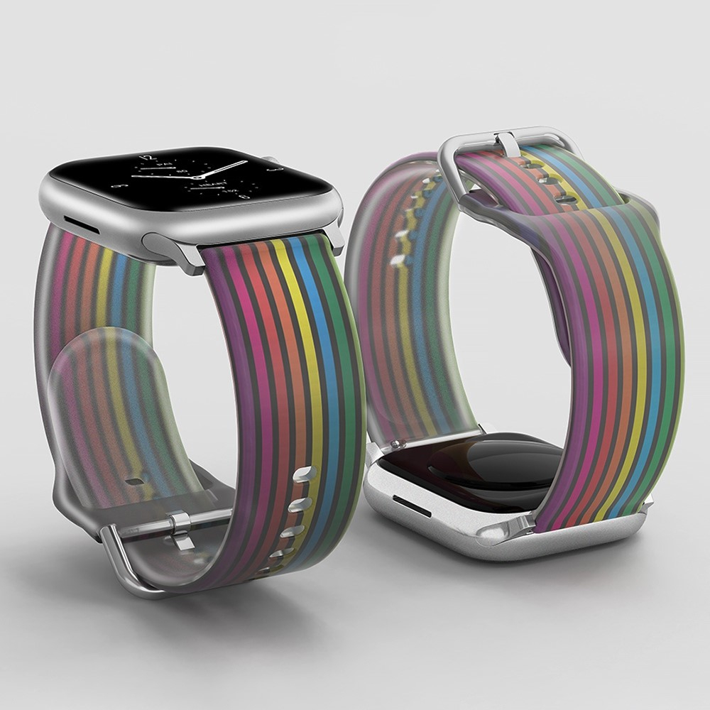Apple Watch (42/41/40/38 mm) Silikon Sport Armband mit Dornschliesse (Gelenkumfang: 185-225mm) - Black Rainbow