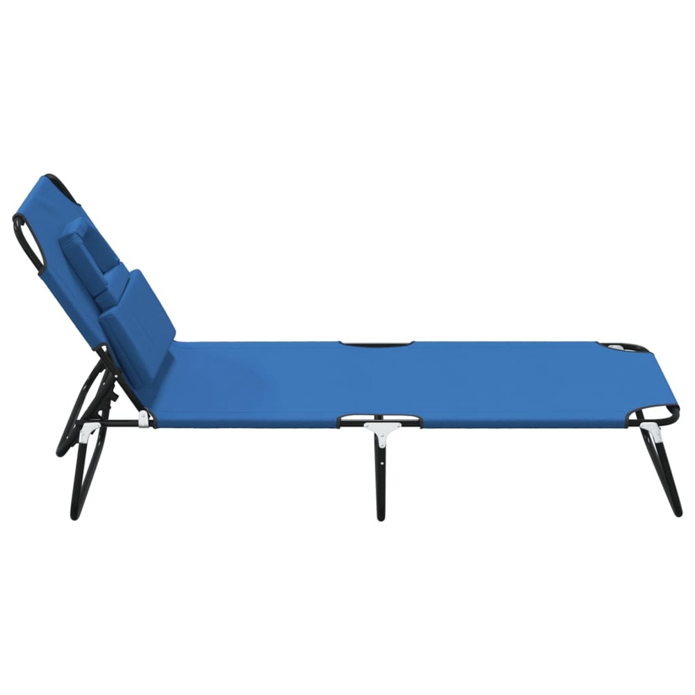 Chaise longue pliante bleu tissu oxford acier enduit de poudre