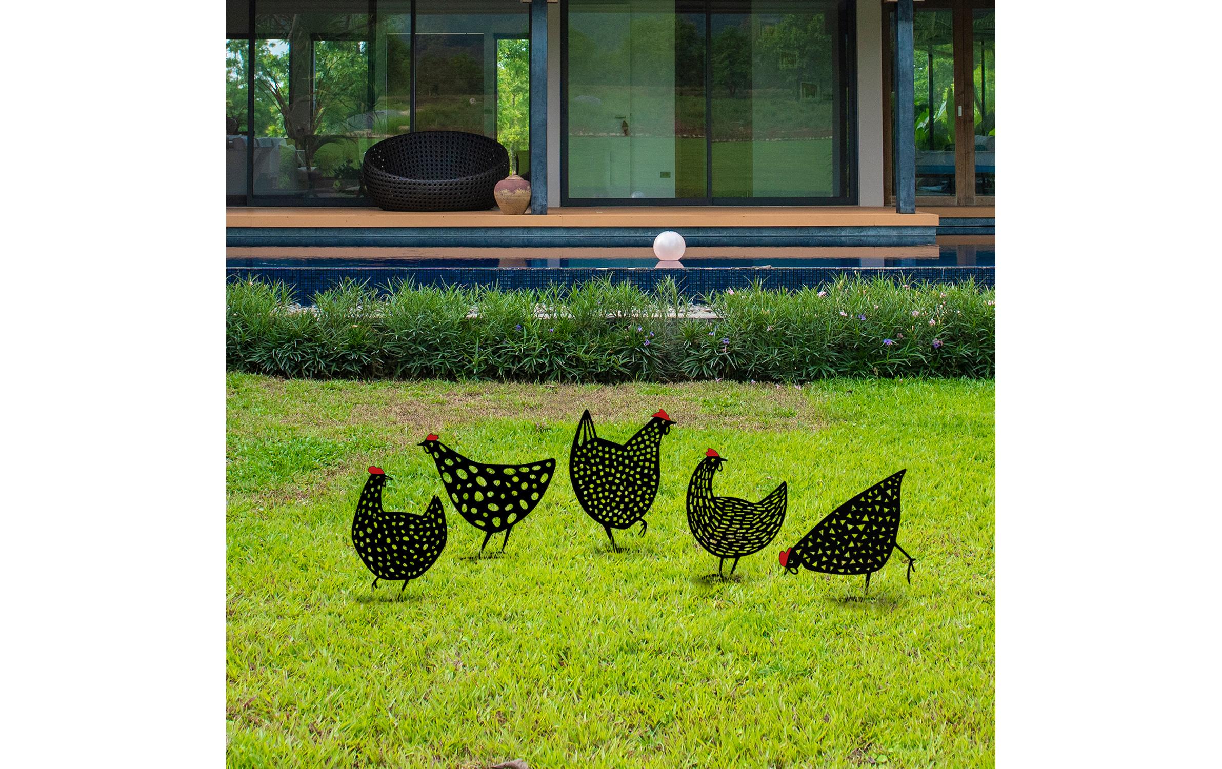 Gartenstecker Huhn 30 cm, 5er Set, SchwarzGartendekoration