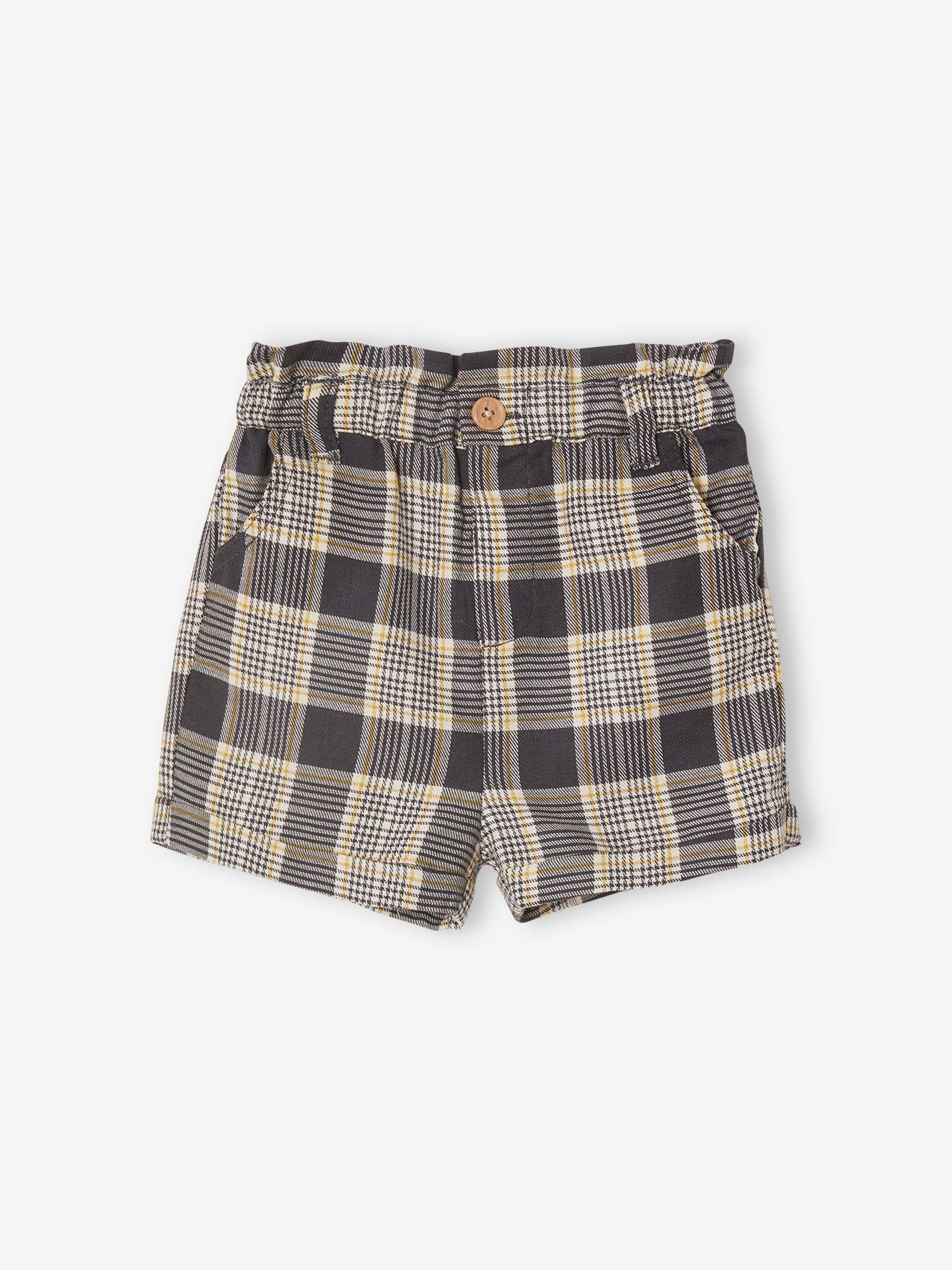 shorts xadrez cinza para bebê menina