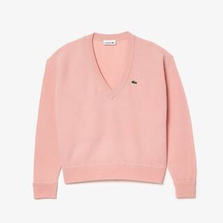 Pull femme Lacoste col en V uni en laine Pullovers - Rose - Lacoste - Femme