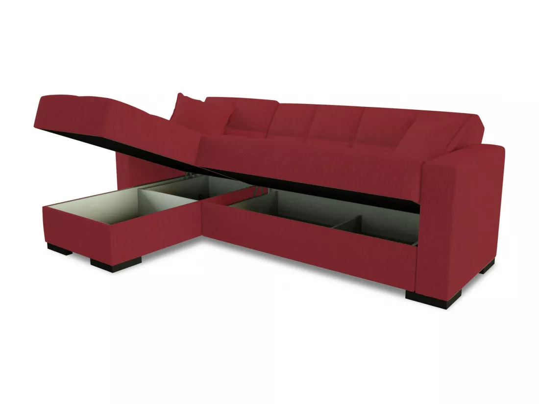 Canapé Ddajca, Canapé d'angle avec péninsule réversible, Canapé de rangement pour le salon avec chaiselongue et 2 coussins, 230x150h81 cm, Rouge