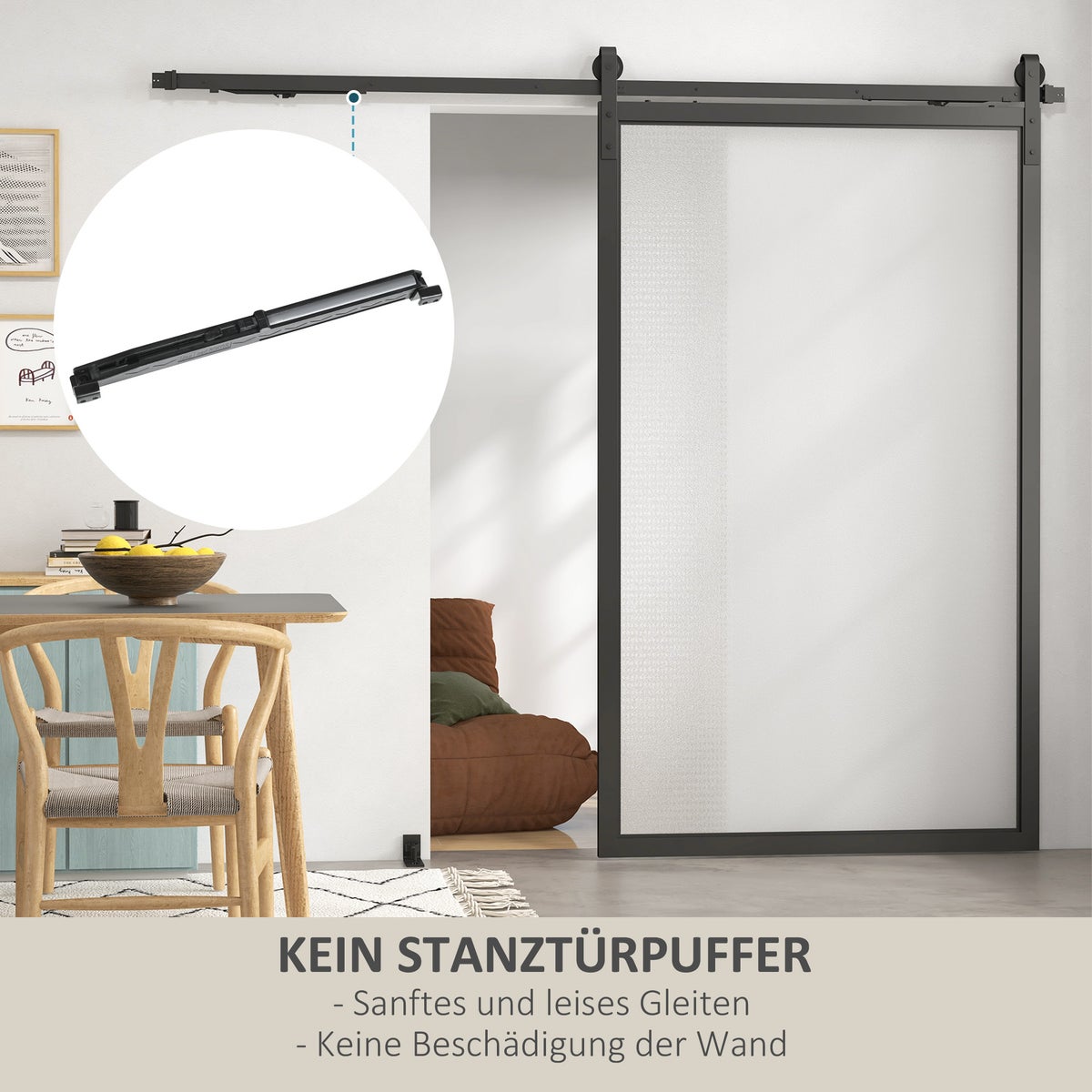 HOMCOM Schuifdeurbeslagset 244 cm Complete set met rails, rollen, anti-springbeveiliging, deurstopper, vloergeleider, schuifdeursysteem van koolstofstaal, zwart