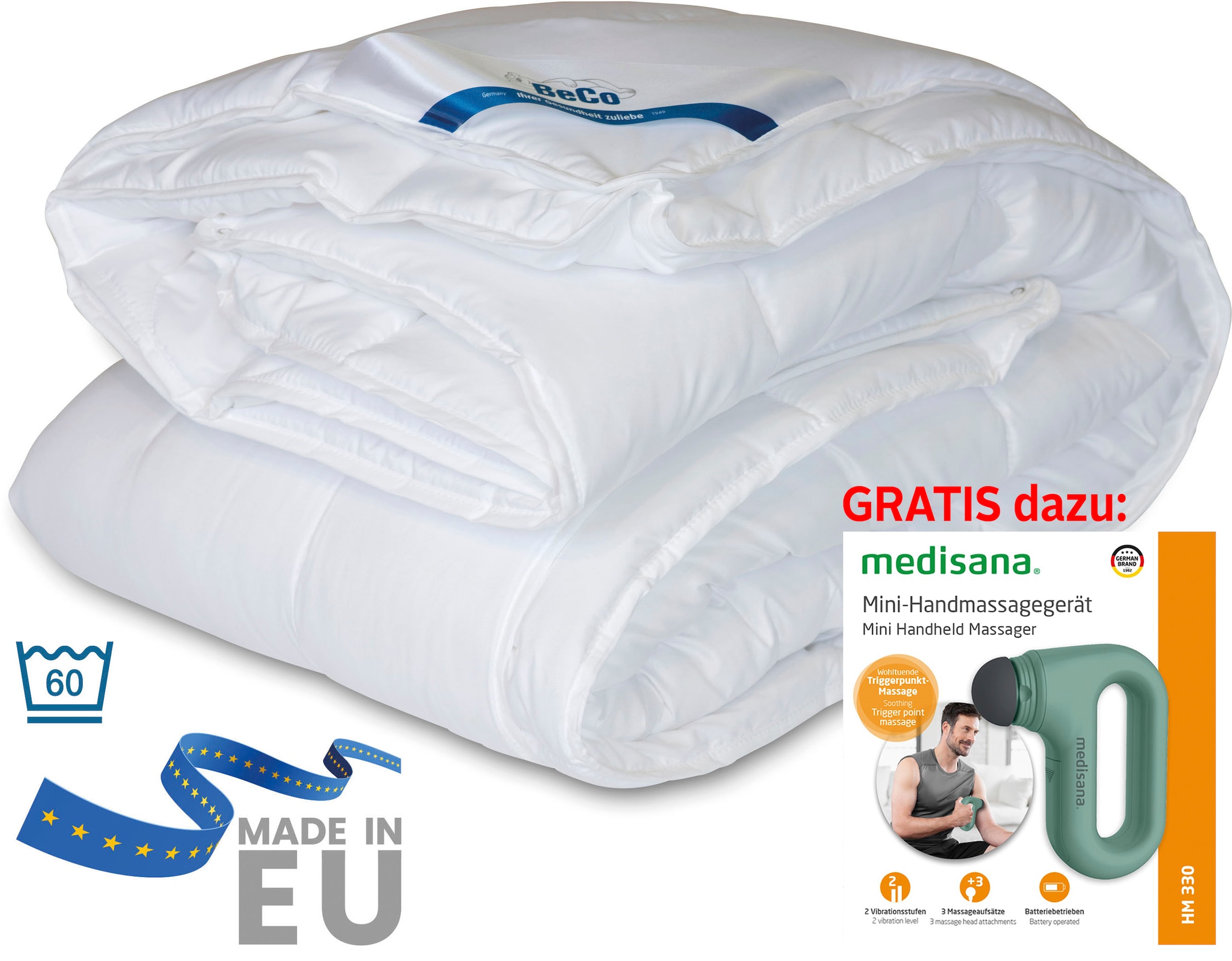 Beco Microfaserbettdecke »Royal Soft Duo, Bettdecke 135x200 und weitere Grössen!« leicht Füllung Polyester Bezug Microfaser 1 Stk. tlg. 2-in-1 Wohlfühlpaket: Bettdecke & gratis Handmassagegerät