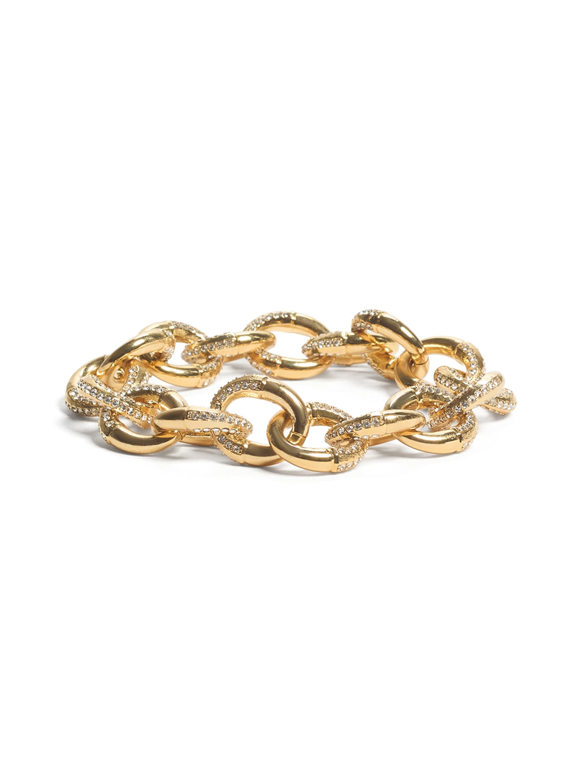 Pulseira com elos cravejados de pavé em tom dourado