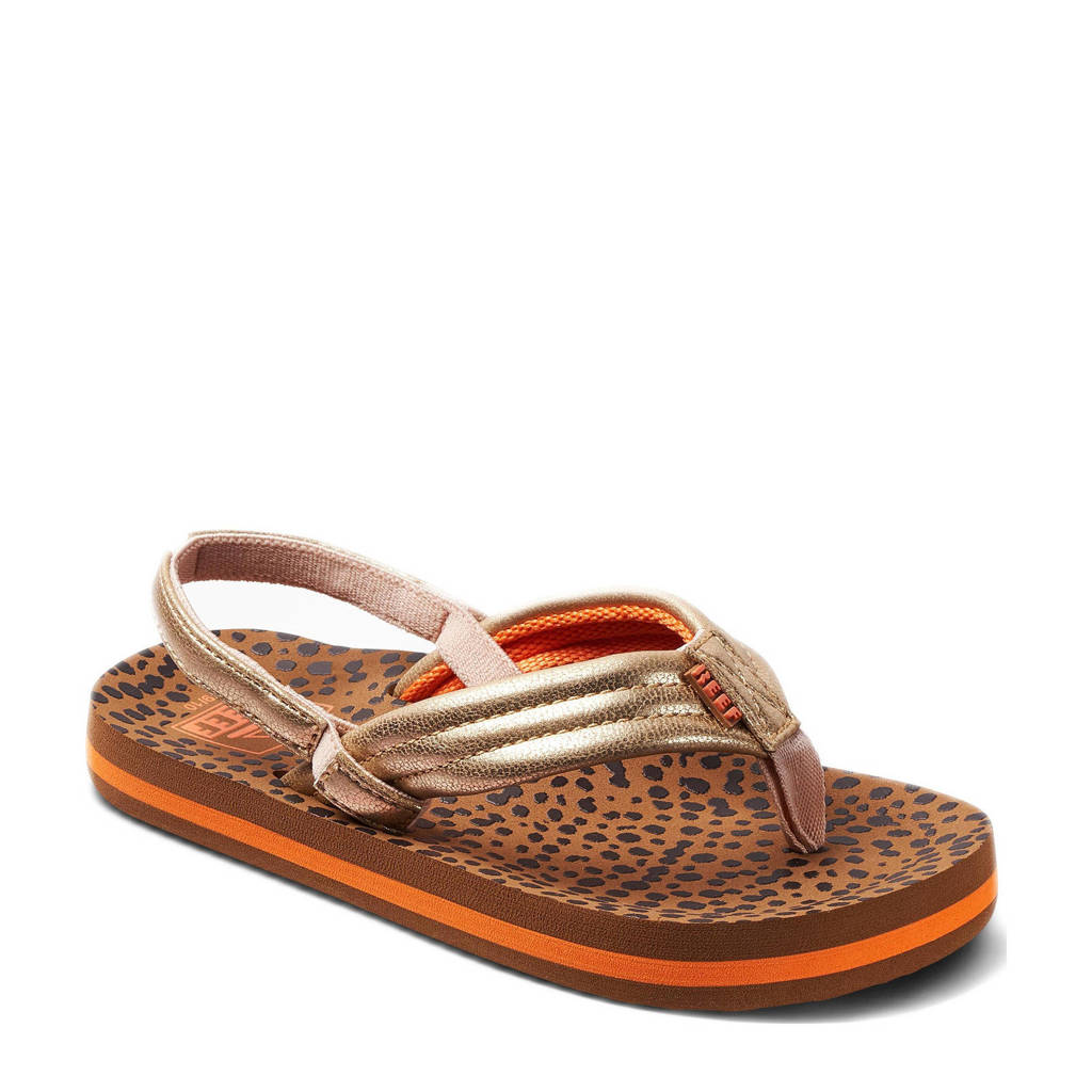 Reef Kids Ahi Wild teenslippers met hielbandje bruin/goud
